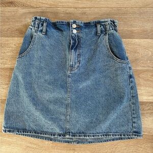 Mango MNG Blue Denim Mini skirt size medium paper bag waist elastic waist